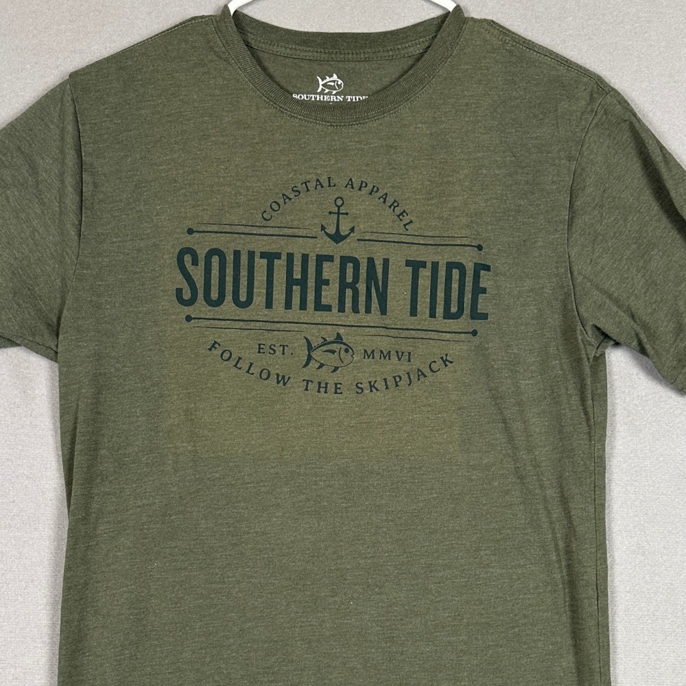 Southern Tide T-Shirt Mens Small Coastal Apparel Olive Green Graphic Tee EUC